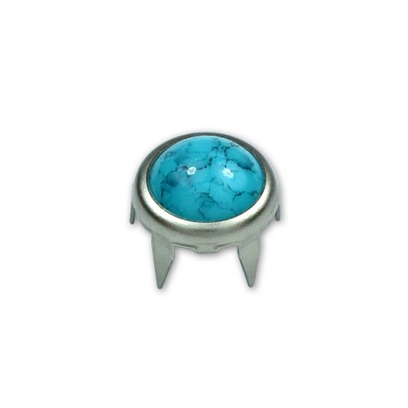 Pietra mezza rotonda da 12 mm in cornice metallica con testa di chiodo. - Pietra cabochon da 12 mm con testa a chiodo a griffe