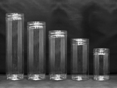 PET 63mm Serie Zylindrische Gläser - Zylindrischer PET-Rundbehälter mit Zertifizierung FSSC, HACCP, ISO22000, IMS, BV