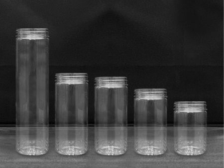 Série de bocaux cylindriques PET de 70 mm - Pot cylindrique en PET avec certification FSSC, HACCP, ISO22000, IMS, BV