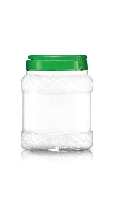 Potes redondos de boca larga de 2200ml PET 120mm formato diamante (J1000P) - Pote redondo de diamante de 2200 ml PET com certificação FSSC, HACCP, ISO22000, IMS, BV