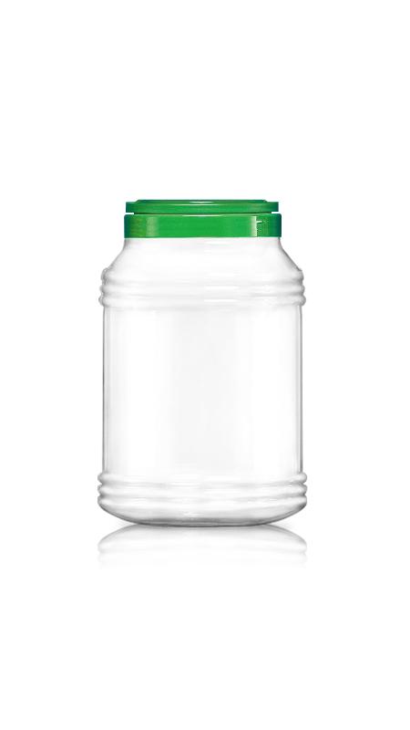 Bocaux ronds grands froissés de 4100 ml à large ouverture de 120 mm (J4000) - Pot rond pointu en PET de 4100 ml avec certification FSSC, HACCP, ISO22000, IMS, BV