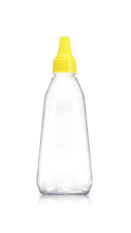 Butelki dozujące PET 28 mm 350 ml na miód/syrop/ketchup (W351) - Butelka miodowa PET 350 ml z certyfikatem FSSC, HACCP, ISO22000, IMS, BV