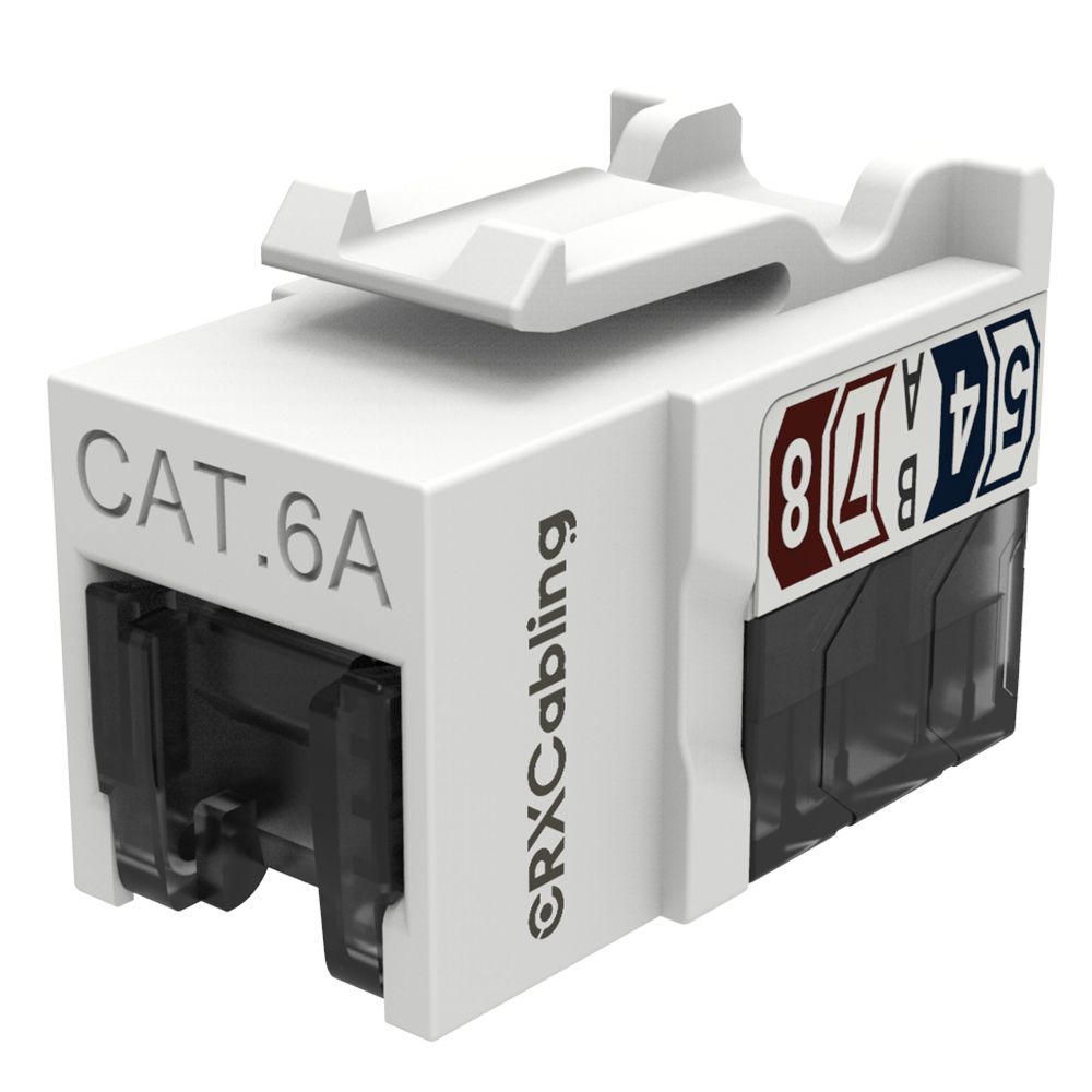 Conector Keystone UTP Cat.6A de 90 grados con obturador.