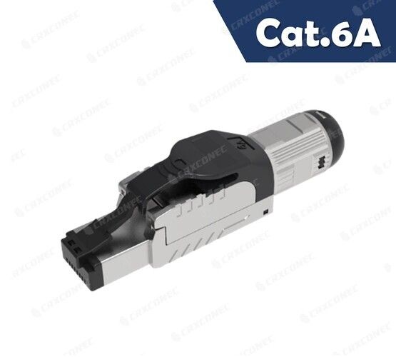4PPoE Cat.6A 10G Ethernet STP Tooless RJ45 Connector With Black Latch