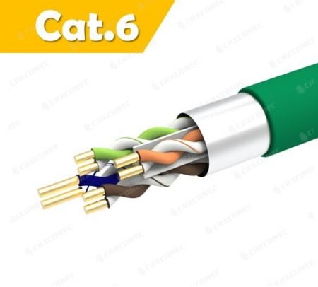 كابل إيثرنت Cat.6 F/UTP عالي الجودة مصنف CM بقطر 23AWG وطول 305 متر - كابل لان صلب CM مصنف 23AWG Cat.6 F/UTP أخضر