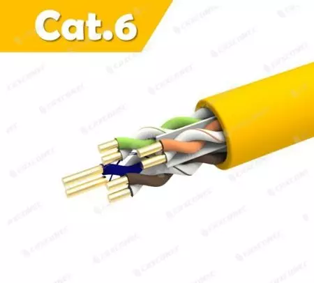 Kelajuan PoE Kabel UTP 23AWG Cat6 PVC Berpenarafan CM 305M - Kabel Lan Solid Cat.6 U/UTP 23AWG BERPENARAFAN CM KUNING