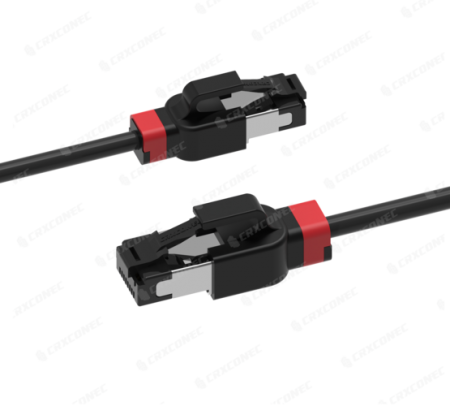 Cable de conexión STP Cat.6A de clip corto ultra delgado de 30AWG LSZH de 1M - Cable de conexión Cat.6A STP 30AWG con clip ultrafino y corto listado por UL.