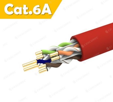 PoE PVC CM مصنف 23AWG Cat.6A U/UTP كابل شبكة محلية للبيانات الصلبة 305M - كابل LAN صلب من النوع CM Rated 23AWG Cat.6A U/UTP بلون أحمر من البولي فينيل كلوريد