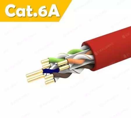 Kabel Data Lan Solid Cat.6A U/UTP 23AWG Dihargai PoE LSZH 305M - Kabel Lan Solid Cat.6A U/UTP 23AWG MERAH LSZH