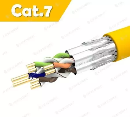 POE PVC CM Rated 23 AWG S/FTP Cat.7 Data Pepejal LAN kabel 305m - Kabel Lan Cat.7 Solid S/FTP 23 AWG Kuning PVC