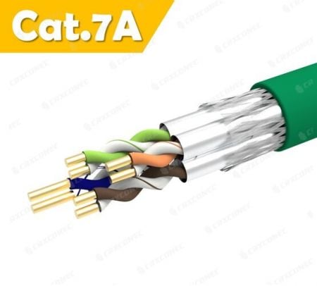 کابل داده ۳۰۵ متری Cat.7A ساخته شده از مس جامد با پوشش PVC CM و رده سوزنگی S/FTP - کابل داده سالید 23 AWG S/FTP Cat.7A سبز