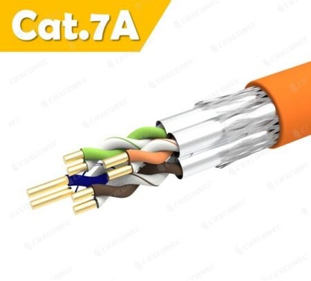 كابل بيانات PVC عالي الجودة ذو تصنيف CM بقطر 23AWG S/FTP Cat.7A صلب بطول 305 متر - كابل LAN صلب S/FTP فئة 7A مقاس 23 AWG برتقالي اللون