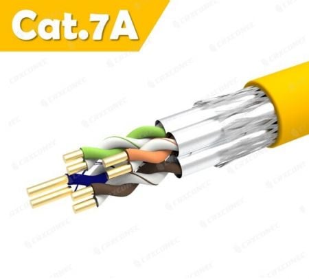کابل داده سیم جامد PVC با سرعت بالا و رتبه CM با AWG 23 و S/FTP Cat.7A به طول 305 متر - کابل داده سالید 23 AWG S/FTP Cat.7A زرد