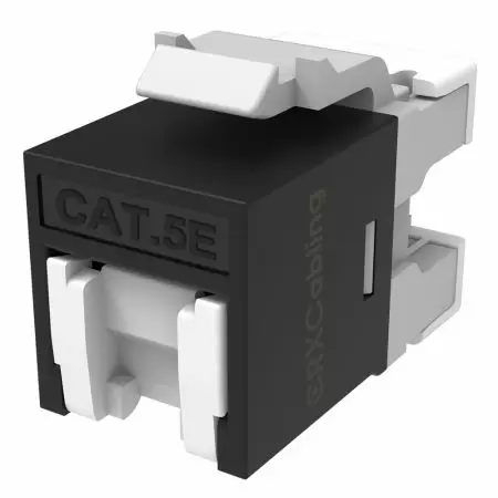 Soket Keystone UTP 90 Darjah Jenis 110 Cat5e Dengan Warna Hitam - Soket Keystone UTP Cat.5E Dengan Penutup Putih.