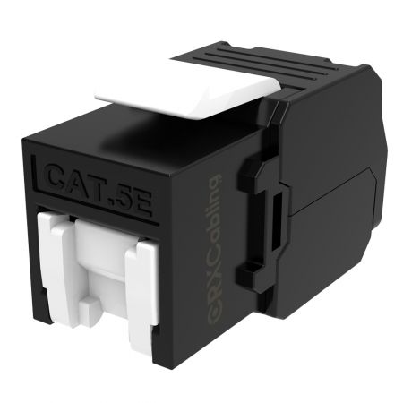 Shuttered Tool-free UTP Cat5e Keystone Jack in Black Color - UTP Cat5E Toolless RJ45 Keystone Jack With White Shutter