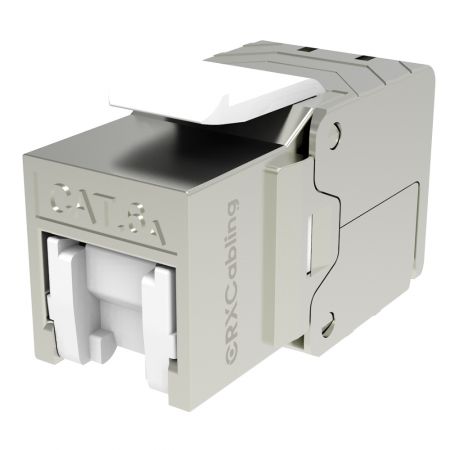 Conector Keystone Ethernet apantallado Cat.6A 4PPoE sin herramientas con obturador.