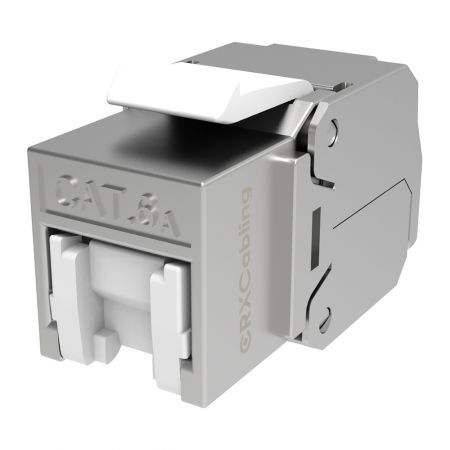 4PPoE FTP Tool-free Shuttered Cat.6A keystone RJ45 - Full Shielded Cat6A Keystone Jack With White Shutter.