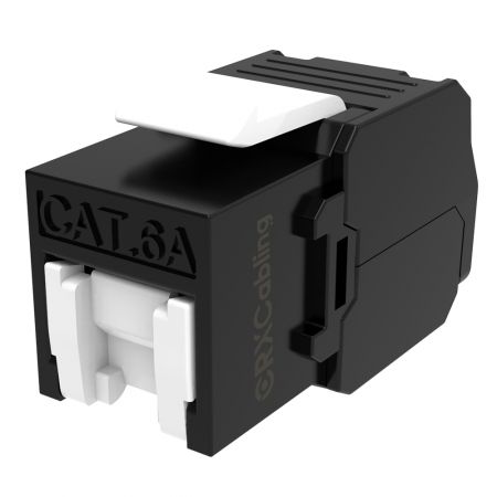 PoE++ Tool-free Shuttered Cat.6A RJ45 Keystone Jack in Black Color - Shuttered cat.6A Toolless Keystone Jack.