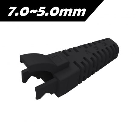 Bota de goma cortable para RJ45 con escala, color negro - La cubierta de goma RJ45 con escala para diámetros de cable de 7.0 a 5.0mm.