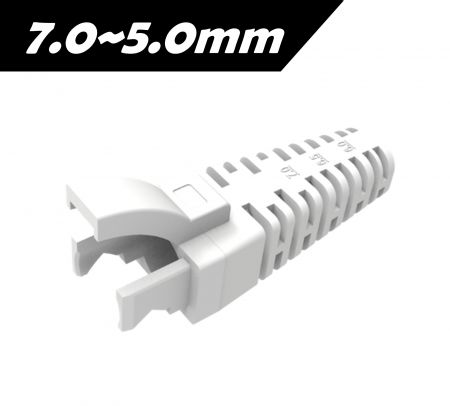Cubierta de goma cortable para RJ45 con escala, color blanco - La cubierta de goma RJ45 con escala para diámetros de cable de 7.0 a 5.0mm.