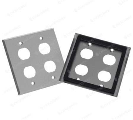Placa de pared industrial impermeable clasificada IP44 de 4 puertos - Placa frontal de acero inoxidable estilo americano de 4 puertos.