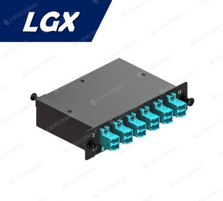 پنل پچ فیبر نوری LGX نوع 12C OM3 (1x12F تا 6 کاست دوپلکس LC)، آبی - پنل کاست فیبر نوری LGX OM3 12C