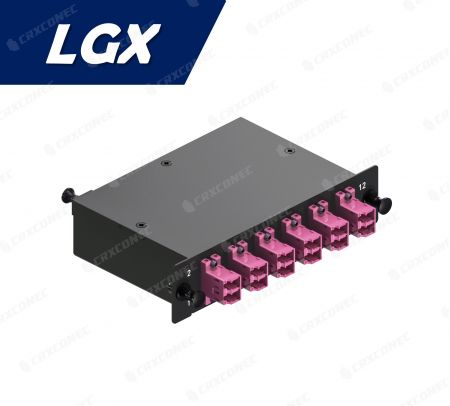 Panel de conexión de fibra óptica tipo LGX 12C OM4 (1x12F a 6 LC dúplex), violeta - Panel de conexión de fibra óptica tipo LGX 12C