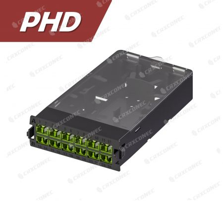 PHD OM5 24C Casete de distribución de fibra óptica de plástico (12 LC Duplex con obturador), verde lima - OM5 24C ODF Casete de empalme
