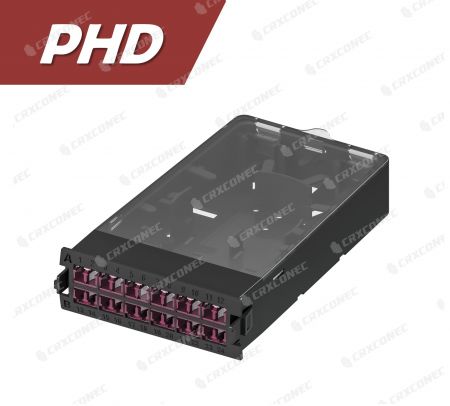 PHD OM4 24C 플라스틱 광섬유 분배 프레임 카세트 (12개의 셔터형 LC 듀플렉스), 보라색