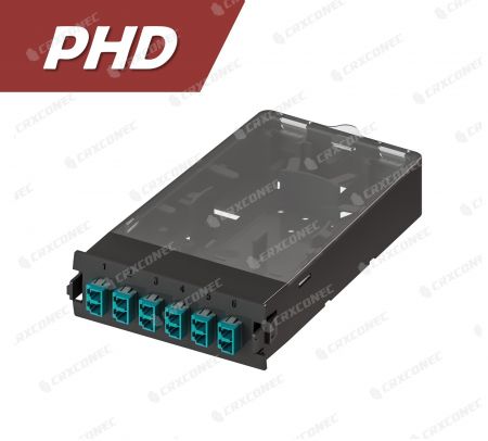 PHD OM3 12C ODF Patch Panel Plastic Cassette (6  LC Duplex), Auqa - OM3 12C ODF Splice Cassette