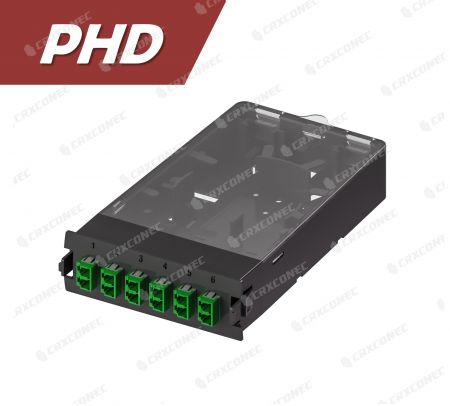لوحة توزيع الألياف البصرية PHD SM APC 12C ODF بلاستيكية (6 LC دوبلكس)، لون أخضر