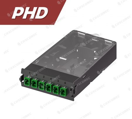 Cassette del panel de adaptador de fibra de plástico SM APC 6C PHD (6 SC Simplex), verde