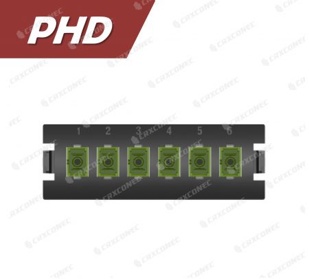 لوحة توصيل ألياف نوع PHD 6C مع لوحة محولات OM5 (6 SC Simplex)، لونها أخضر ليموني