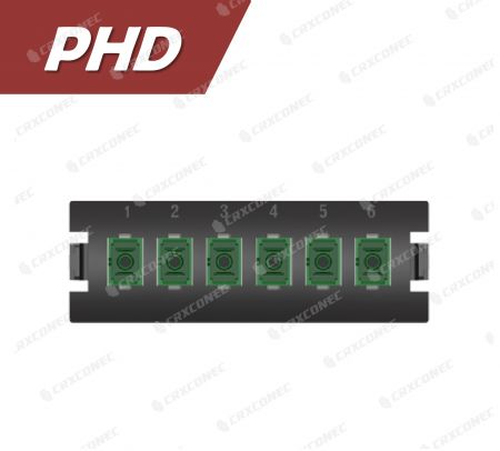 Panel de terminación de fibra tipo PHD Placa de adaptador 6C SM APC (6 SC Simplex), Verde - CRXCabling Serie PHD Placa de adaptador SC de 6C de modo único