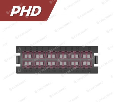 لوحة تركيب ألياف نوع PHD 24C مع لوحة محول OM4 (12 LC دوبلكس)، بنفسجي