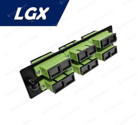 لوحة ODF من نوع LGX OM5 12C مع لوحة محولات (6 SC دوبلكس)، لونها أخضر ليموني - لوحة محولات LGX OM5 SC دوبلكس 12C
