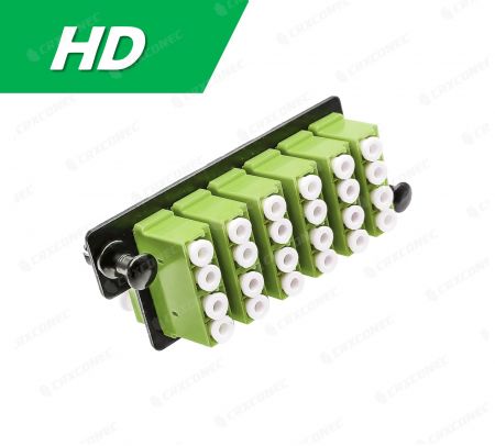Panel de adaptadores de alta densidad de marco de distribución óptica tipo HD 24C OM5 (6 LC Quad), verde lima