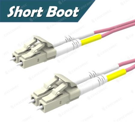 OM4 LC to LC Duplex Fiber Multimode Patch Cord Short Boot 1M in LSZH Jacket - LC OM4 Zipcord Fiber Patch Cable