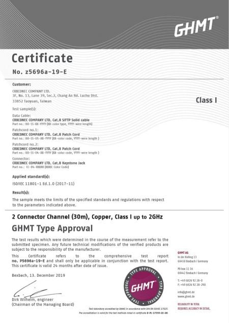 Certificación de canal GHMT Cat8.