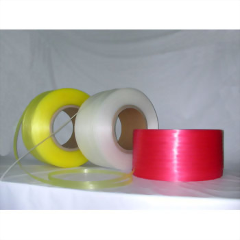 Super A Class PP Strapping Band - Three rolls of Super A Class PP strapping band in yellow, white, and red for industrial packaging applications.