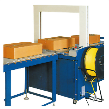 Strapping System - The TC-8560AS Full Automatic Strapping System, featuring a motorized roller table for seamless integration into packaging lines.
