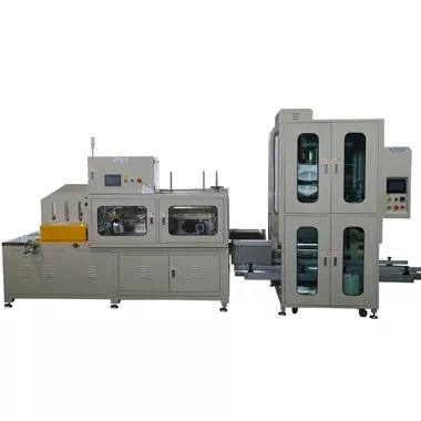 Carton Erector and Bag Inserter - The TC-501N + TC-2100 automatic carton erector and bag inserter system, showcasing the integrated packaging line.
