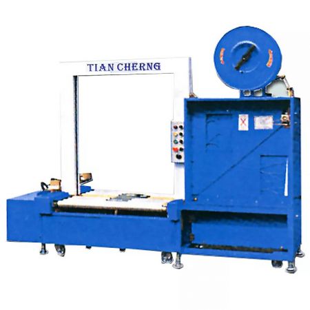Low Table Strapping Machine - Front view of the TC-8560AR Full Auto Low Table Strapping Machine, showcasing its robust, made-in-Taiwan construction.