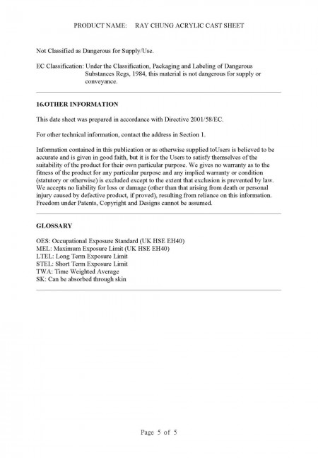 Material Safety Data Sheet (CAS No.: 009011-14-8) Page 5