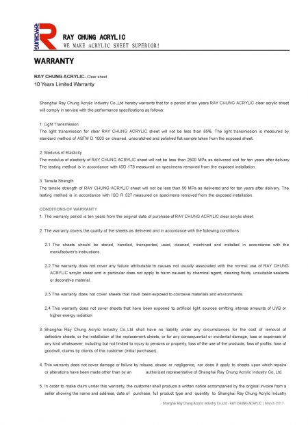 Ray Chung Acrylic Garantie de feuille transparente