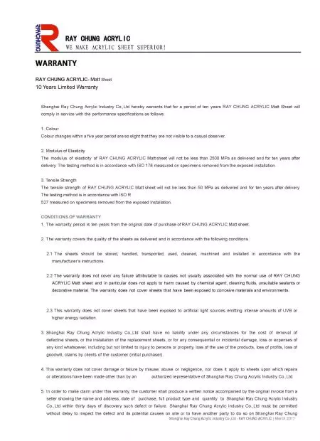 Ray Chung Acrylic Garantie - Feuille mate