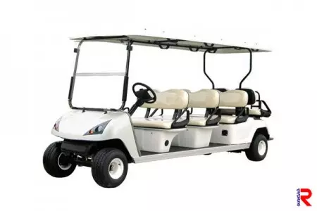 O carrinho de golfe com para-brisa de acrílico.